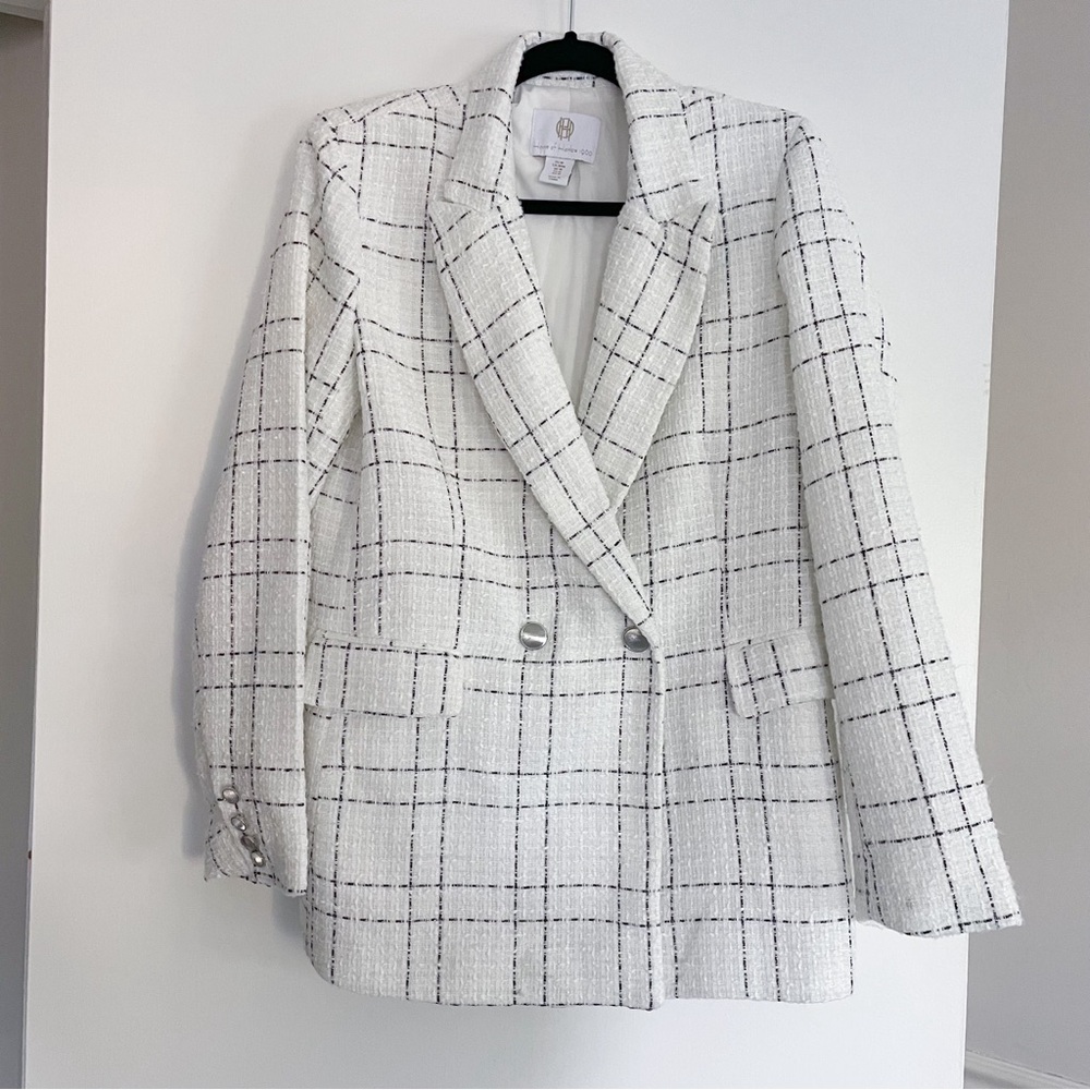 House of Harlow Tweed Blazer Jacket with black and metallic plaid detail